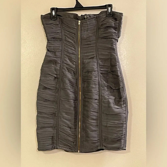 ASOS DESIGN Halter Neck Ruched‎ Mini Dress with Ruffle Trim in Gray - Picture 5 of 8